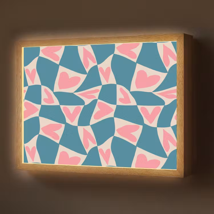 Blauw - Vlakken - Patroon - Hartjes Light Box met batterij (Wandlamp) middel 907 -z3d_website
