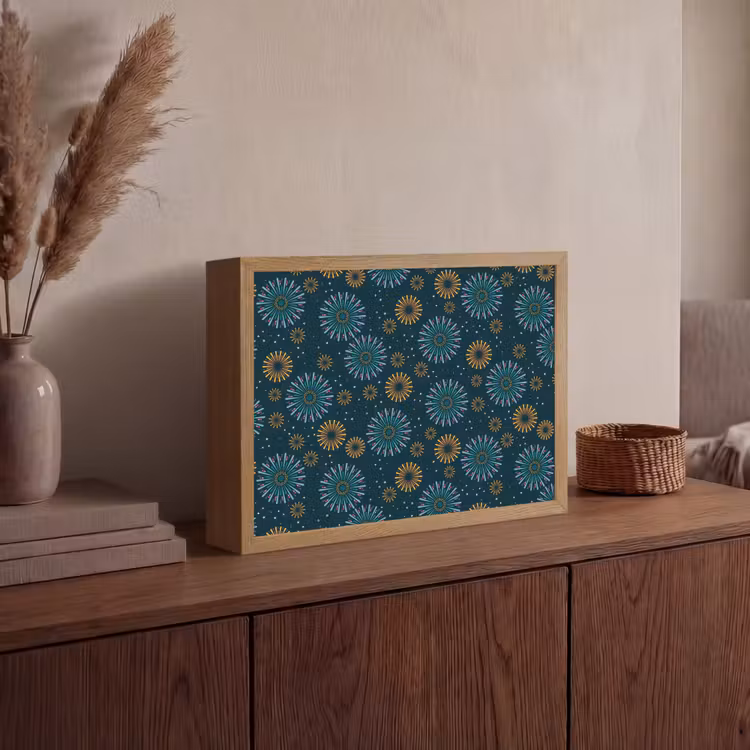Blauw - Patroon - Retro Light Box met batterij (Wandlamp) middel 907 -sfeer2