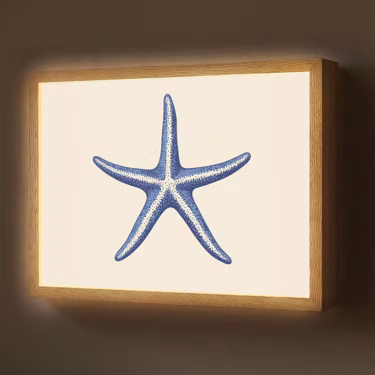 Blauwe zeester - Minimalistisch - Beige Light Box met batterij (Wandlamp) middel -z3d_website