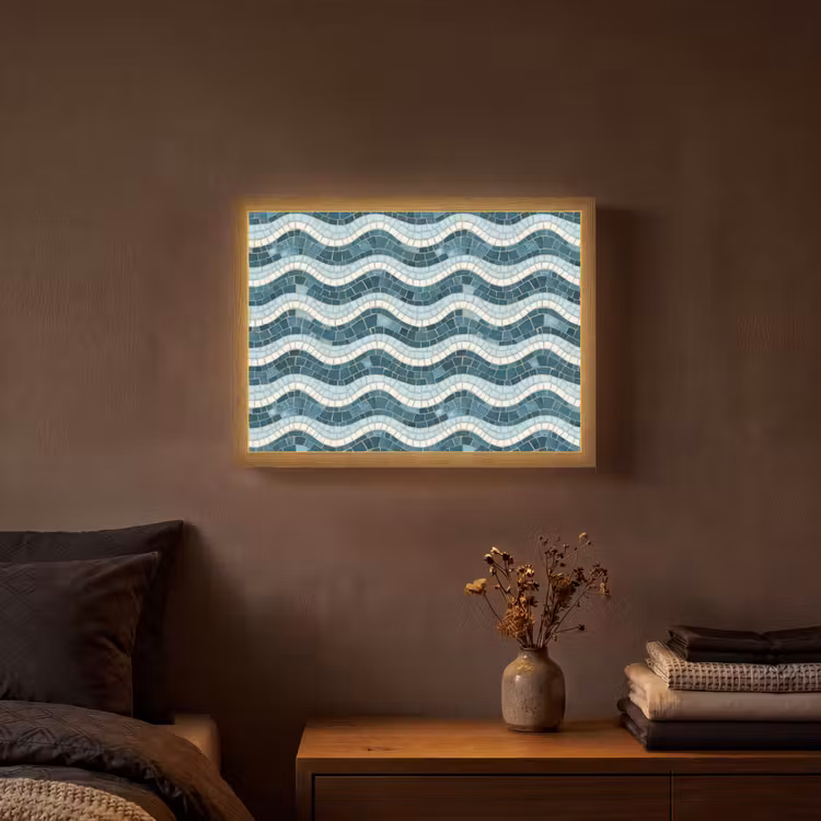Blauw - Wit - Mozaïek - Golvend Light Box met batterij (Wandlamp) middel 907 -sfeer4