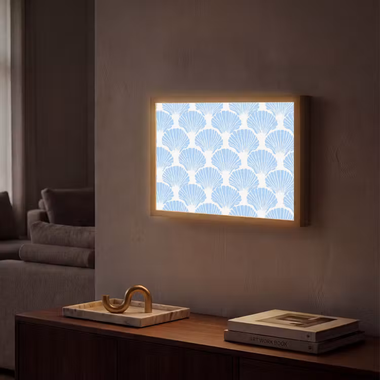Blauw - Wit - Schelpen - Grafisch - Structuur Light Box met batterij (Wandlamp) middel 907 -sfeer1