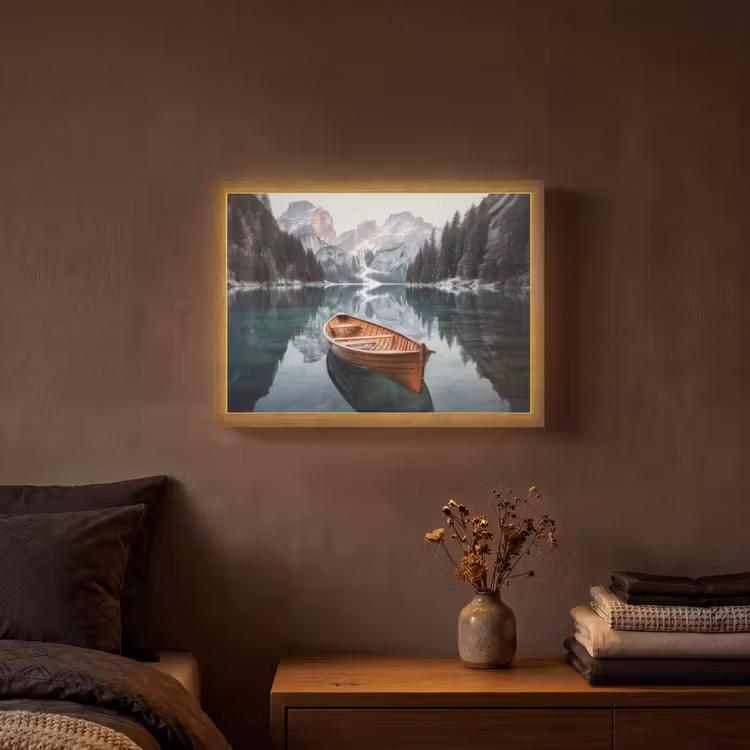 Boot - Bergen - Natuur - Water Light Box met batterij (Wandlamp) middel -sfeer4