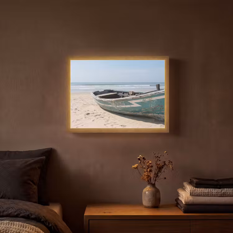 Boot - Zandstrand - Zee Light Box met batterij (Wandlamp) middel -sfeer4
