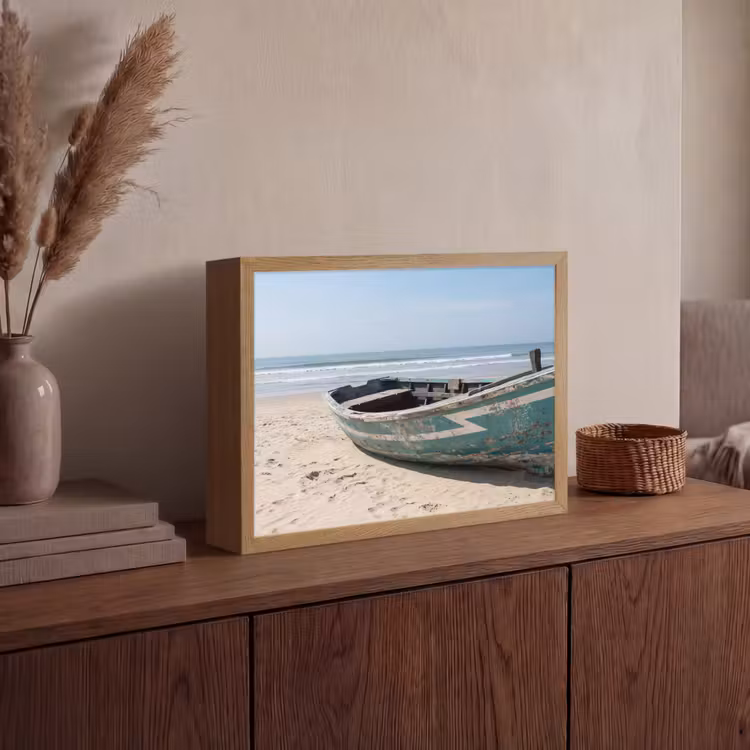Boot - Zandstrand - Zee Light Box met batterij (Wandlamp) middel -sfeer2