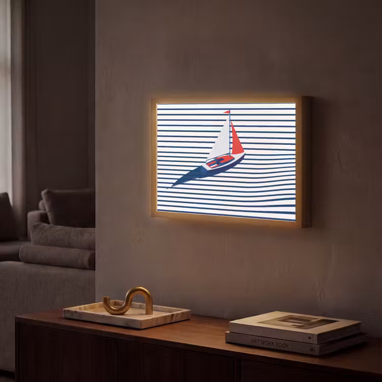 Boot - Water - Abstract - Blauw Light Box met batterij (Wandlamp) middel -sfeer1