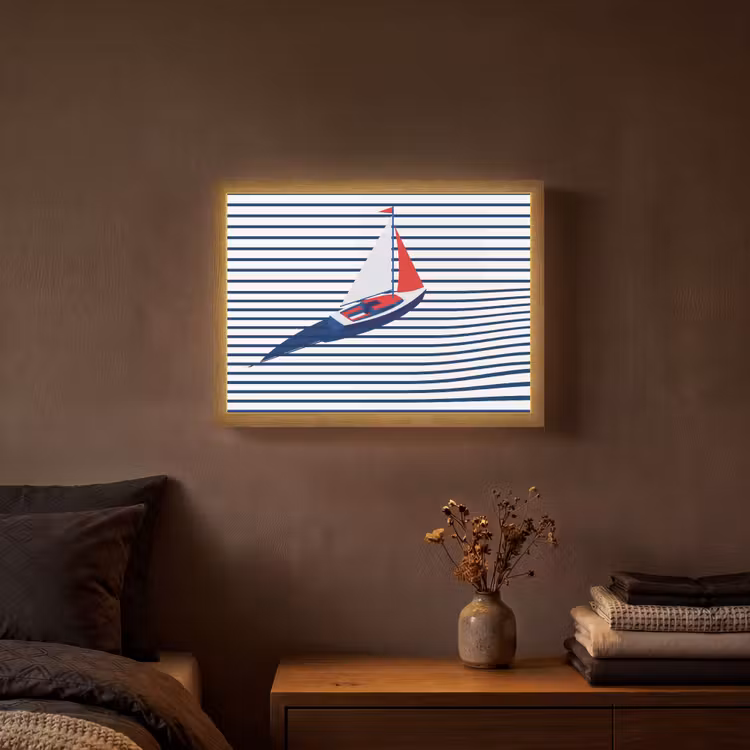 Boot - Water - Abstract - Blauw Light Box met batterij (Wandlamp) middel -sfeer4
