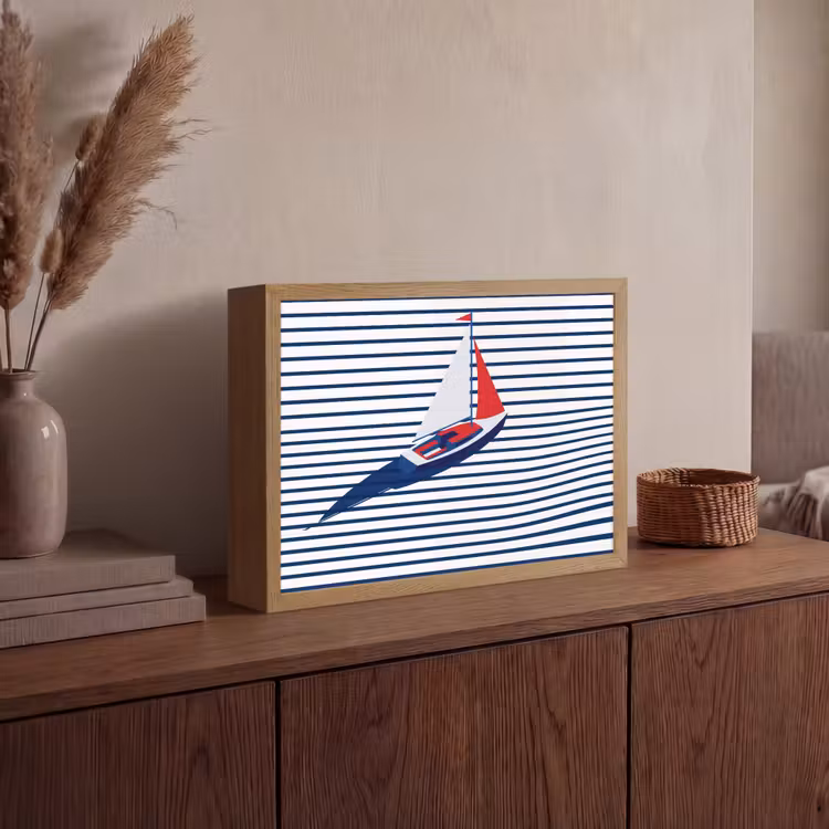 Boot - Water - Abstract - Blauw Light Box met batterij (Wandlamp) middel -sfeer2