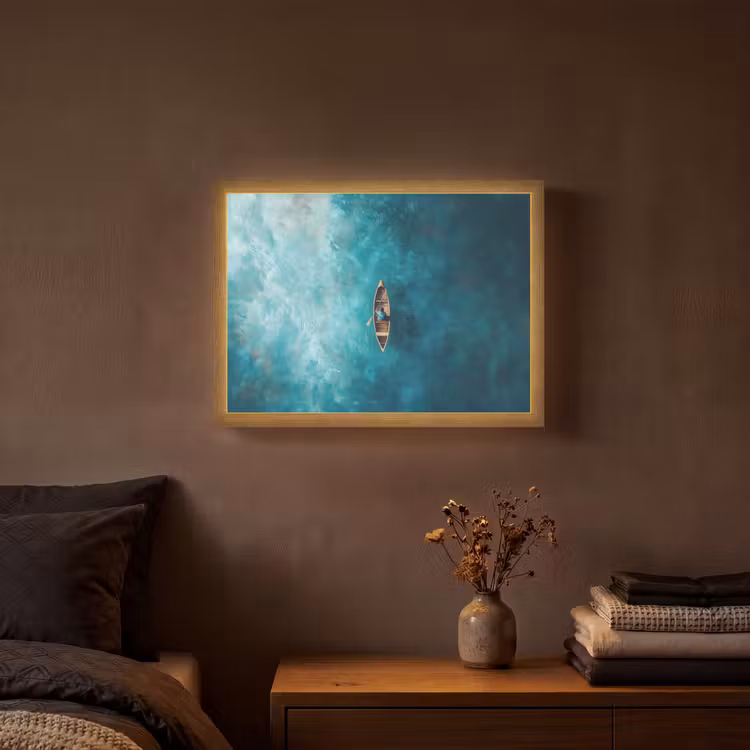 Bootje - Water - Blauw Light Box met batterij (Wandlamp) middel -sfeer4