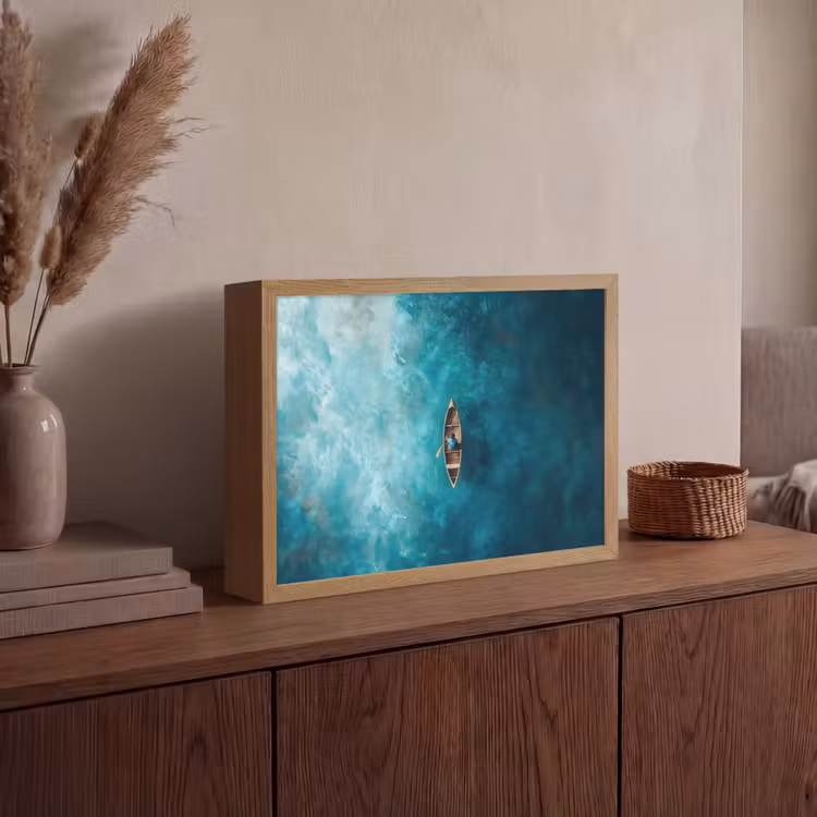 Bootje - Water - Blauw Light Box met batterij (Wandlamp) middel -sfeer2