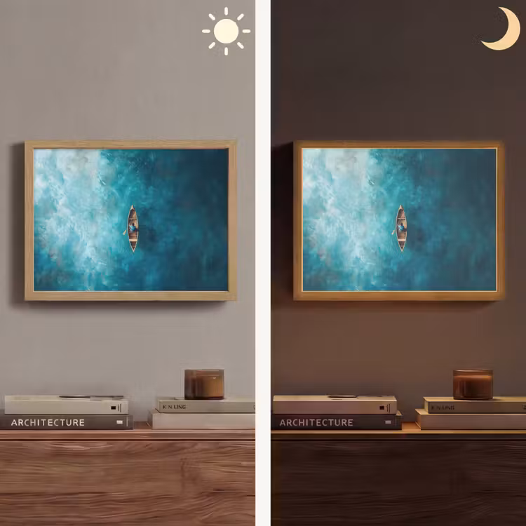 Bootje - Water - Blauw Light Box met batterij (Wandlamp) middel -sfeer3