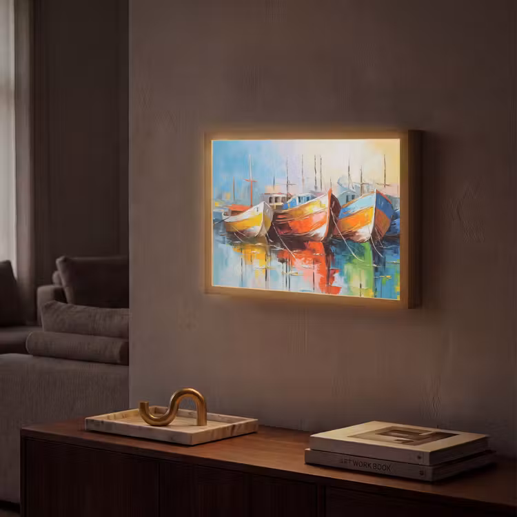 Boten - Kunst - Kleuren - Schilderij Light Box met batterij (Wandlamp) middel -sfeer1