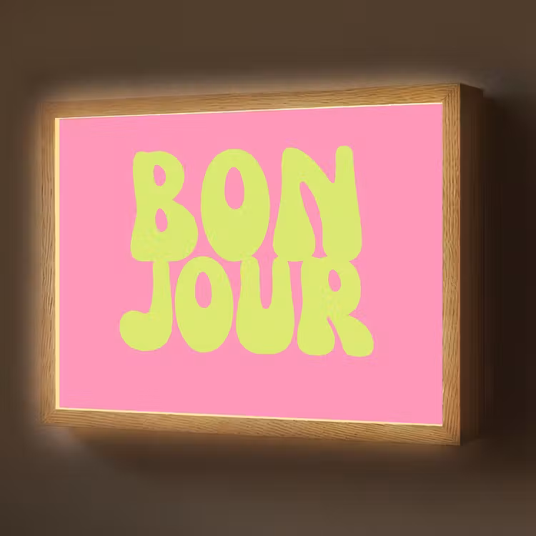 Bonjour - Roze - Fel groen Light Box met batterij (Wandlamp) middel -z3d_website
