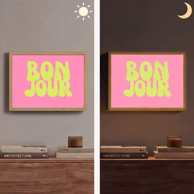 Bonjour - Roze - Fel groen Light Box met batterij (Wandlamp) middel -sfeer3