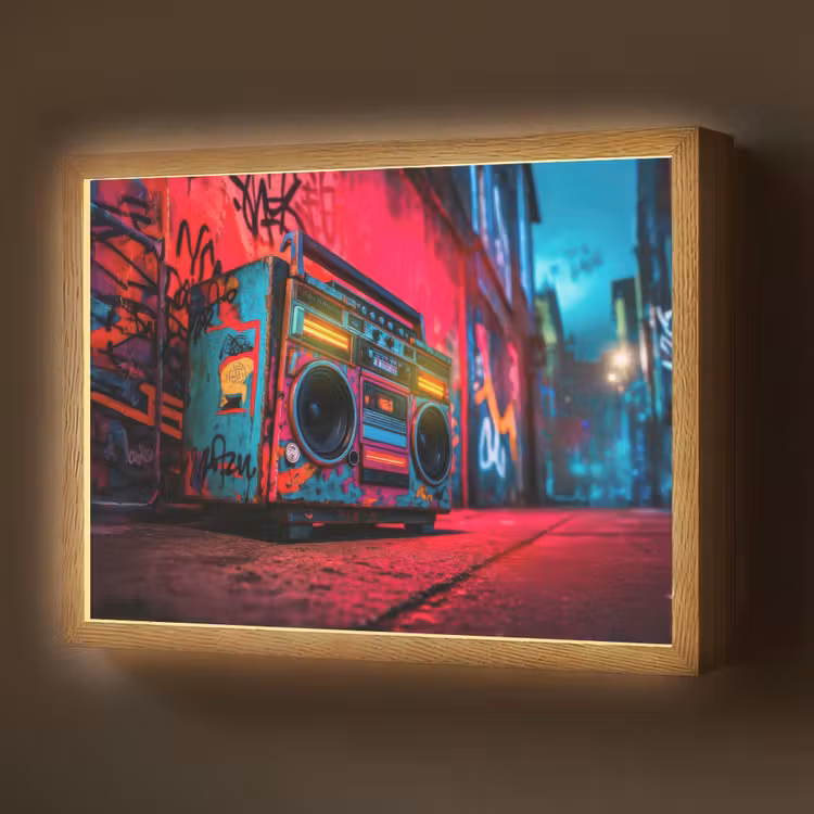 Boombox - Rood - Graffiti - Neon Light Box met batterij (Wandlamp) middel -z3d_website