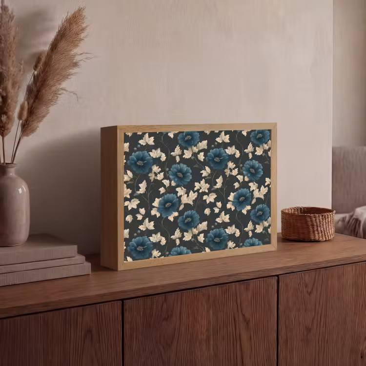 Botanisch - Bloemen - Blauw Light Box met batterij (Wandlamp) middel 907 -sfeer2