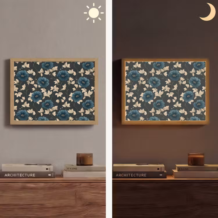 Botanisch - Bloemen - Blauw Light Box met batterij (Wandlamp) middel 907 -sfeer3