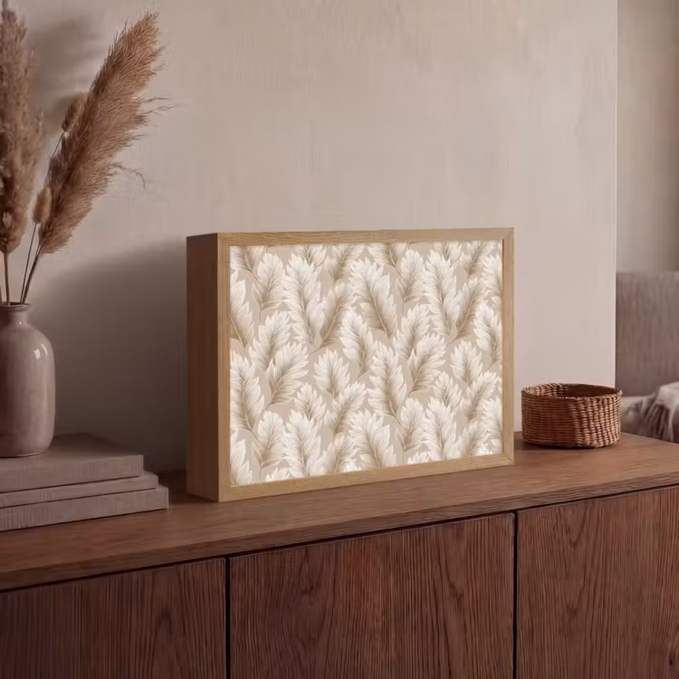 Botanisch - Patroon - Beige Light Box met batterij (Wandlamp) middel 907 -sfeer2