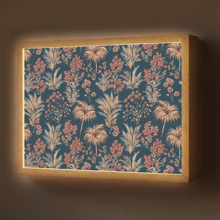 Botanisch - Patroon - Blauw Light Box met batterij (Wandlamp) middel 907 -z3d_website