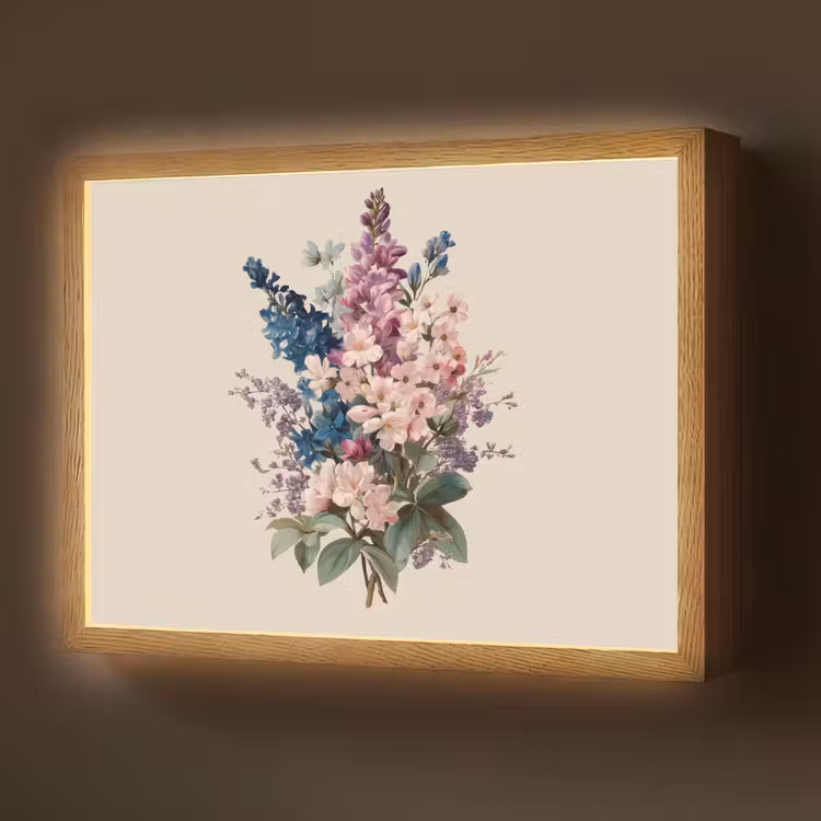 Boeket - Beige - Harmonieus - Subtiel Light Box met batterij (Wandlamp) middel -z3d_website