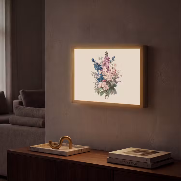 Boeket - Beige - Harmonieus - Subtiel Light Box met batterij (Wandlamp) middel -sfeer1