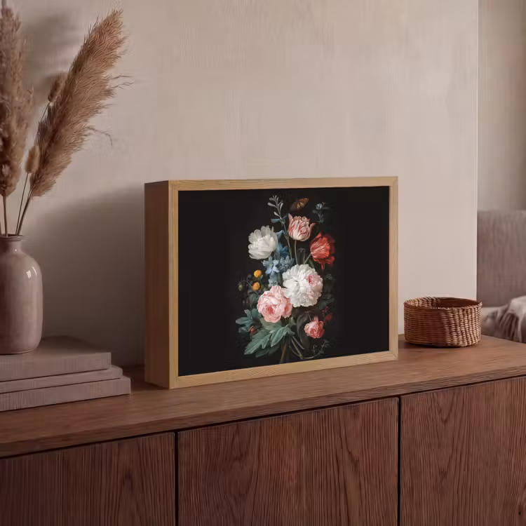 Boeket - Kleurrijk - Klassiek Light Box met batterij (Wandlamp) middel -sfeer2