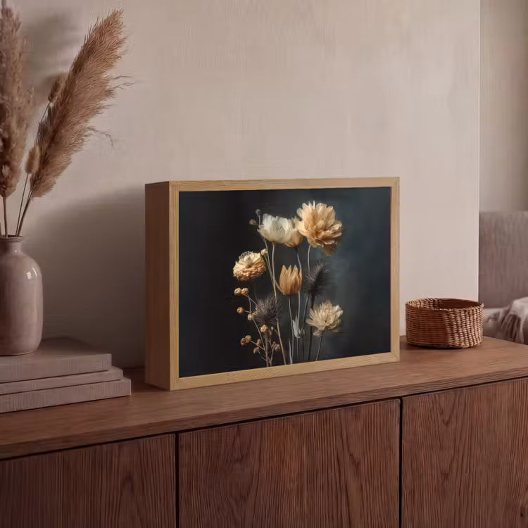 Boeket - Bloemen - Licht - Zwart Light Box met batterij (Wandlamp) middel -sfeer2