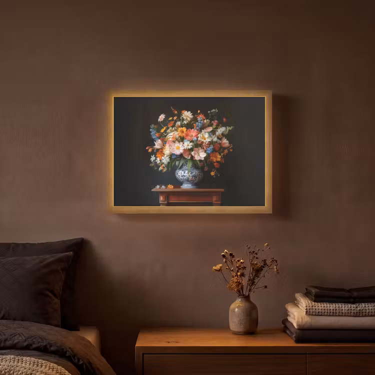 Boeket - Roze - Bloemen - Vaas Light Box met batterij (Wandlamp) middel -sfeer4