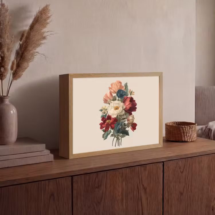 Boeket - Warme tinten - Elegant Light Box met batterij (Wandlamp) middel -sfeer2