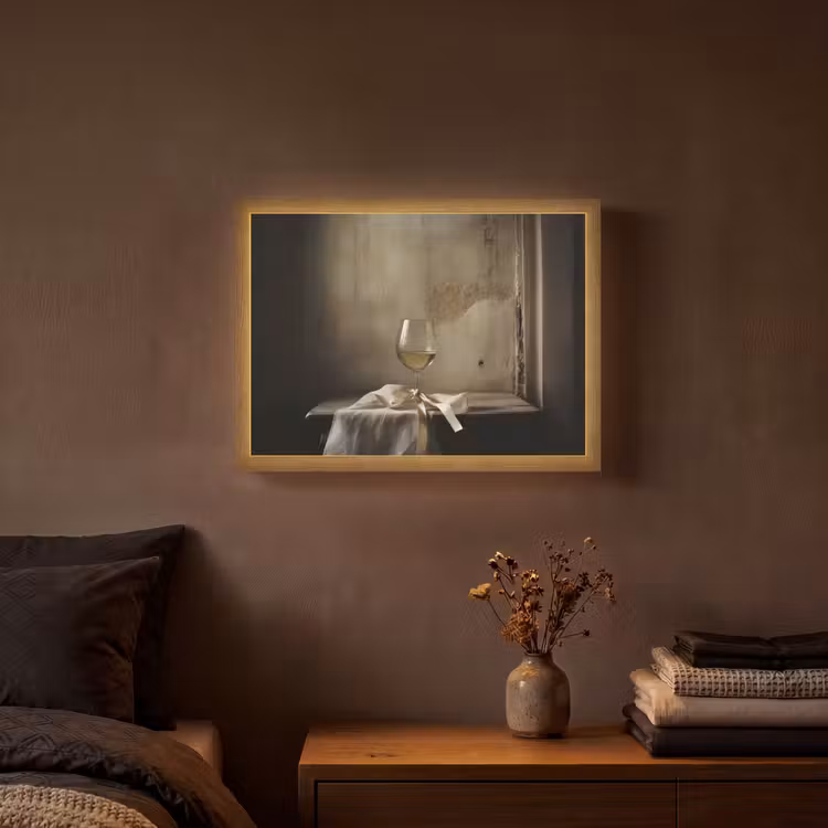Strik - Beige - Witte - Wijn Light Box met batterij (Wandlamp) middel -sfeer4