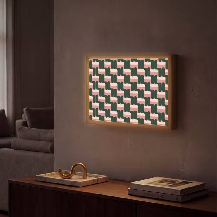 Vlechtpatroon - Groen - Roze - Geometrisch Light Box met batterij (Wandlamp) middel 907 -sfeer1