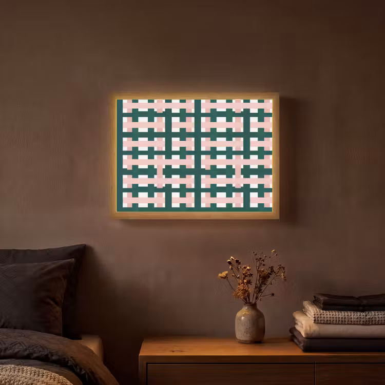 Vlechtpatroon - Groen - Roze - Grafisch Light Box met batterij (Wandlamp) middel 907 -sfeer4