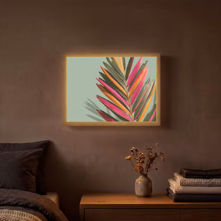Tak - Bladeren - Kleurrijk - Schaduw Light Box met batterij (Wandlamp) middel -sfeer4