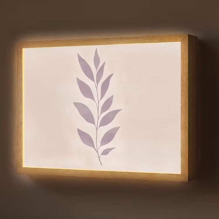 Tak - Bladeren - Minimalistisch - Beige Light Box met batterij (Wandlamp) middel -z3d_website