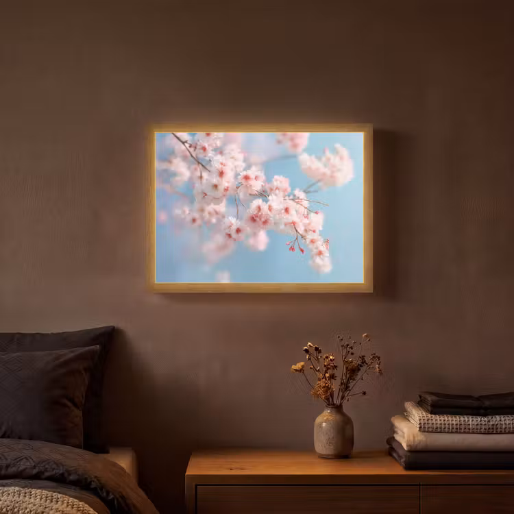 Takken - Bloesems - Roze Light Box met batterij (Wandlamp) middel -sfeer4