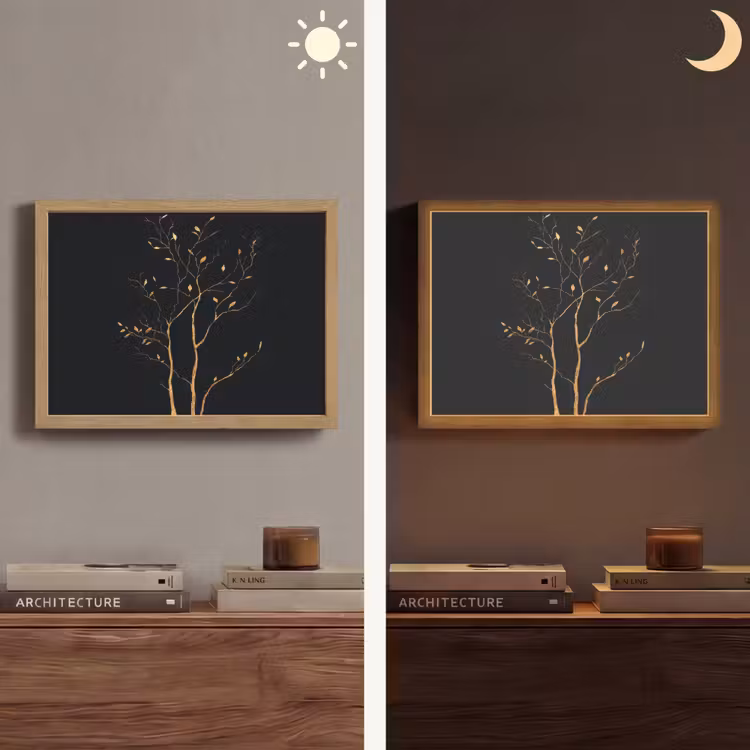 Takken - Blaadjes - Zwart Light Box met batterij (Wandlamp) middel -sfeer3