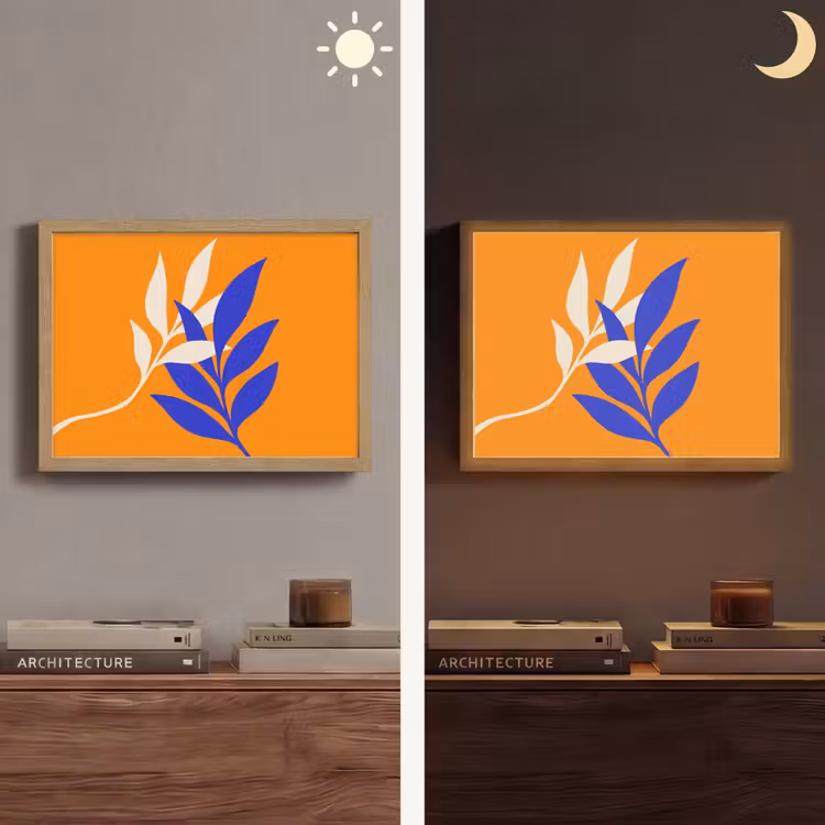 Takken - Bladeren - Minimalistisch - Blauw Light Box met batterij (Wandlamp) middel -sfeer3