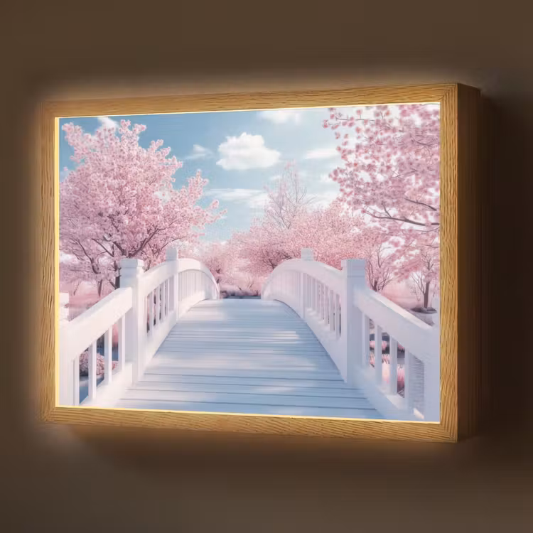 Brug - Kersenbomen - Wit Light Box met batterij (Wandlamp) middel -z3d_website