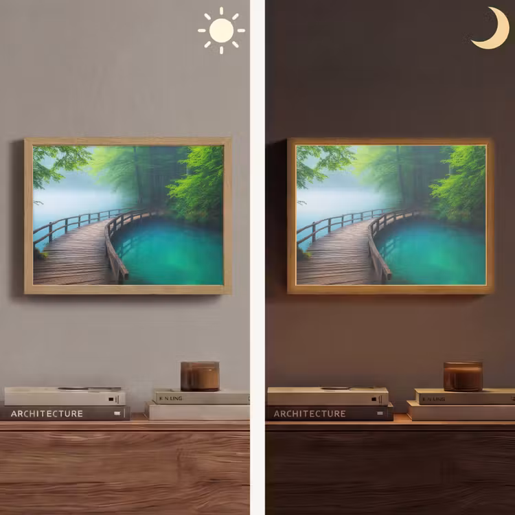 Brug - Water - Rivier - Bos Light Box met batterij (Wandlamp) middel -sfeer3