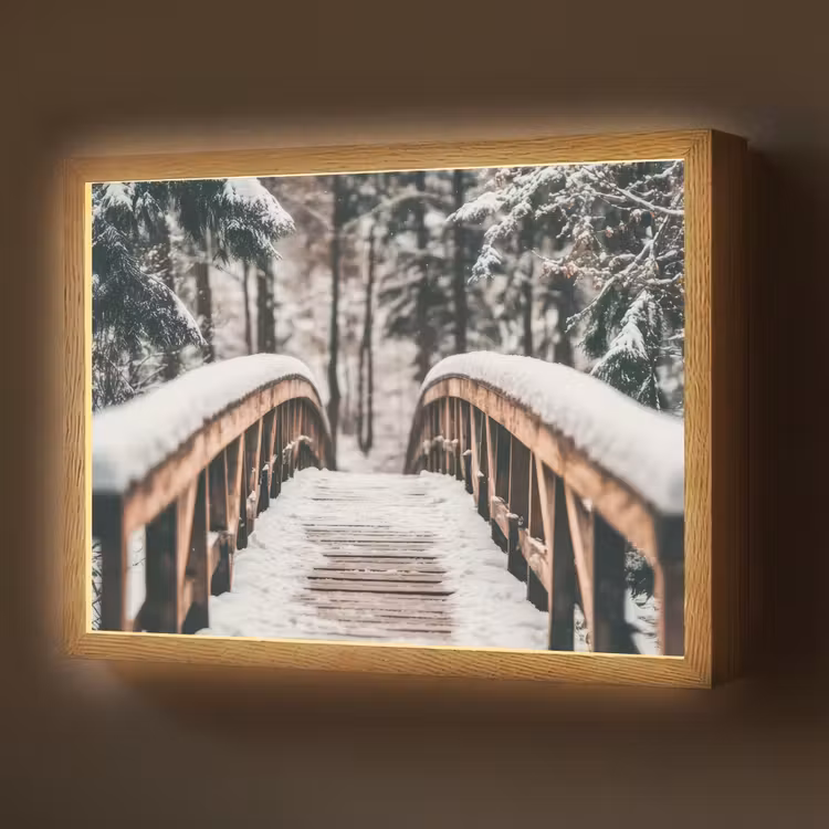 Brug - Winterlandschap - Bos - Natuur - Sneeuw Light Box met batterij (Wandlamp) middel -z3d_website