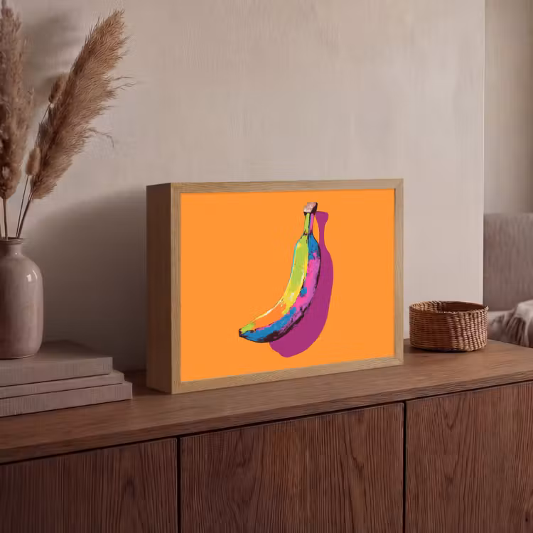 Felle kleuren - Banaan - popart Light Box met batterij (Wandlamp) middel -sfeer2