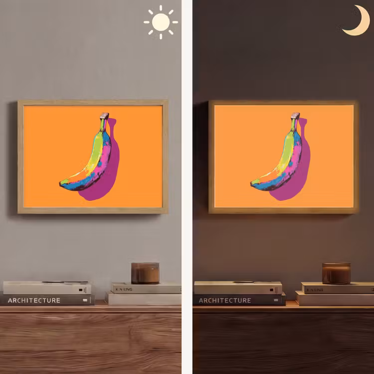 Felle kleuren - Banaan - popart Light Box met batterij (Wandlamp) middel -sfeer3