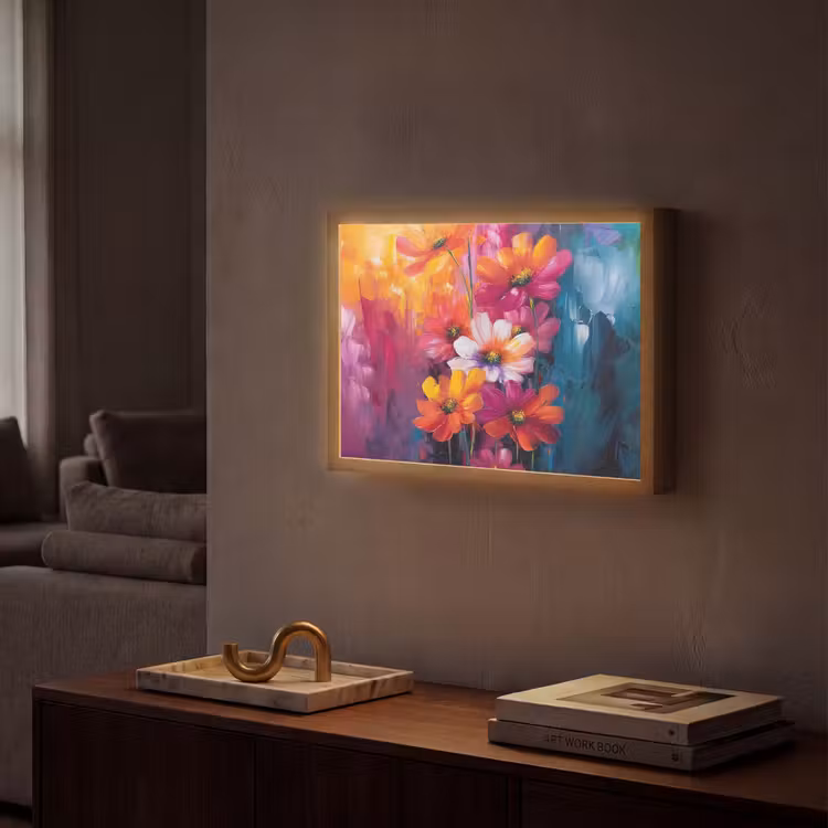 Felle bloemen - Dynamisch - Levendig Light Box met batterij (Wandlamp) middel -sfeer1