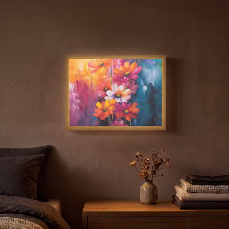 Felle bloemen - Dynamisch - Levendig Light Box met batterij (Wandlamp) middel -sfeer4