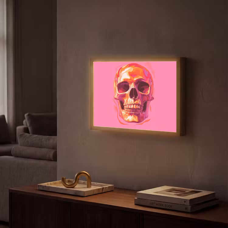 Felroze - Tanden - Schedel Light Box met batterij (Wandlamp) middel -sfeer1