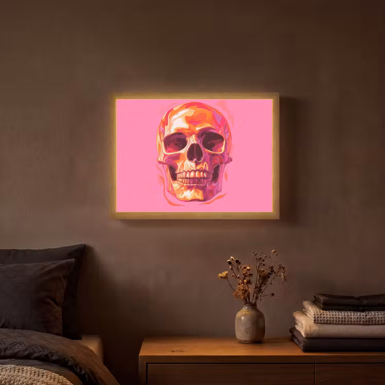 Felroze - Tanden - Schedel Light Box met batterij (Wandlamp) middel -sfeer4