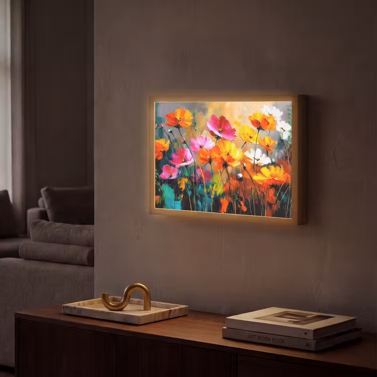 Felgekleurd - Bloemblaadjes - Abstract Light Box met batterij (Wandlamp) middel -sfeer1
