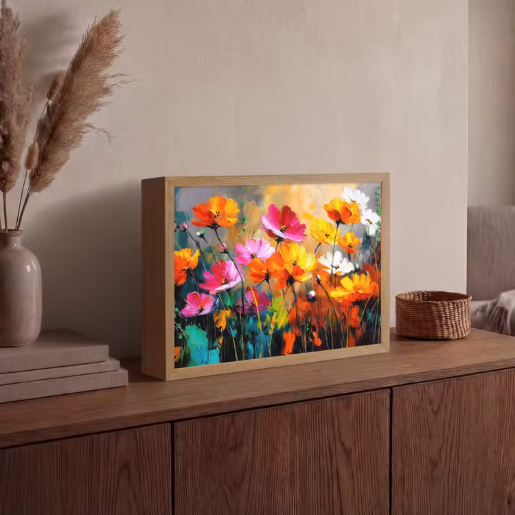 Felgekleurd - Bloemblaadjes - Abstract Light Box met batterij (Wandlamp) middel -sfeer2