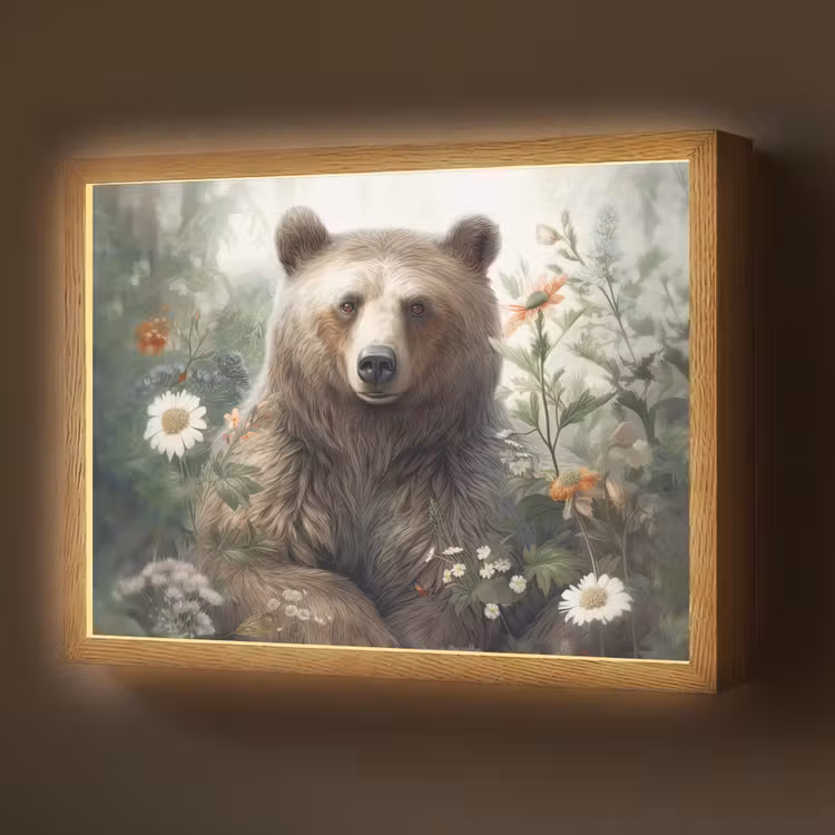 Bruine beer - Wilde dieren - Bloemen - Planten Light Box met batterij (Wandlamp) middel -z3d_website