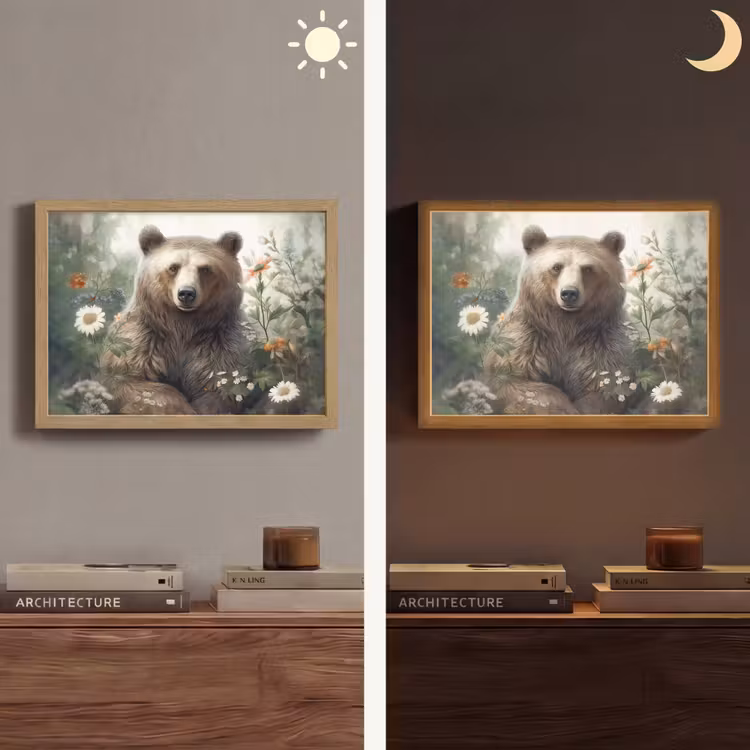 Bruine beer - Wilde dieren - Bloemen - Planten Light Box met batterij (Wandlamp) middel -sfeer3