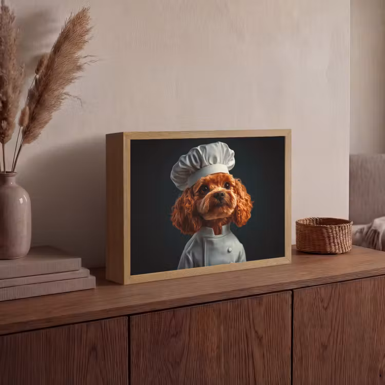 Bruin - Kok - Hondje Light Box met batterij (Wandlamp) middel -sfeer2